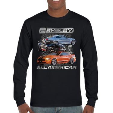 Imagem de Camiseta Shelby All American Cobra de manga comprida Mustang Muscle Car Racing GT 350 GT 500 Performance Powered by Ford, Preto, 3G