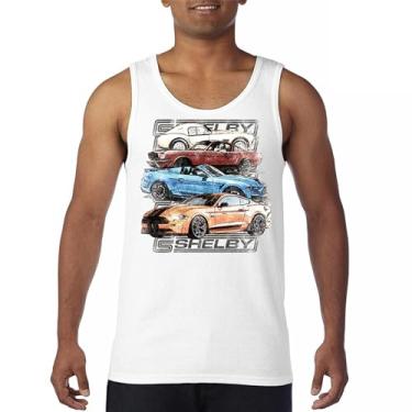 Imagem de Camiseta regata Shelby Cars Sketch Mustang Racing American Muscle Car GT500 Cobra Performance Powered by Ford masculina, Branco, M