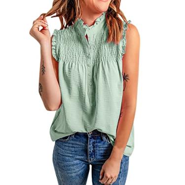 Imagem de Blusas femininas modernas estampadas para treino plus size manga curta blusas de chiffon de verão camisas boho túnica formal, Verde menta, M