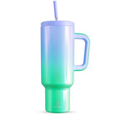 Imagem de Meoky Copo de 1,5 l com alça, copo com tampa e canudo, caneca de viagem de aço inoxidável isolado, 100% à prova de vazamento, mantém frio por 36 horas ou quente por 12 horas (Fairyland)