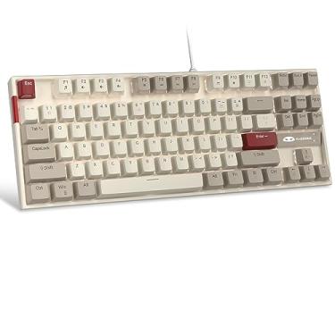 Imagem de MageGee teclado mecânico 75% para jogos, interruptor vermelho, retroiluminação LED branca, 87 teclas compactas, TKL teclados de computador com fio para Windows, Laptop, PC Gamer - Branco/Cinza