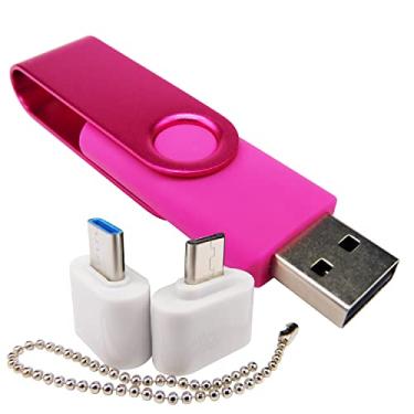 Imagem de Pen Drive USB de capacidade mini pen drives com 1 OTG (micro USB) e 1 adaptador tipo C (USB-C) para celular (rosa 128 MB)