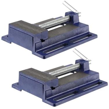 Imagem de SEUNMUK 2 unidades de torno de broca leve de 10 cm, braçadeira de torno de mesa de broca de metal, torno de bancada de baixo perfil de ferro forjado azul para marcenaria, metalurgia e Sawyer