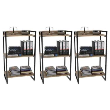 Imagem de Kit 3 Estantes Livreiro Multiuso Prisma Estilo Industrial 60cm 3 Prateleiras C08 Carvalho