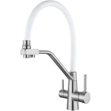 Imagem de Torneiras de cozinha flexíveis com spray pull down, torneira misturadora de cozinha cromada com mangueira de silicone, alavanca única, função dupla, misturador de pia de cozinha, bico girató