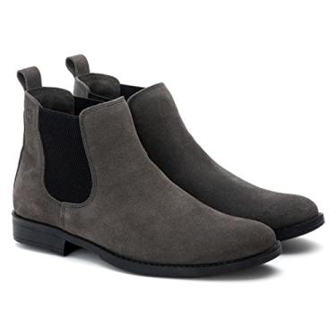 Imagem de Bota Botina Masculina Chelsea Couro Camurça Casual Conforto Cinza Cor:Cinza;Tamanho:42;Gênero:Masculino