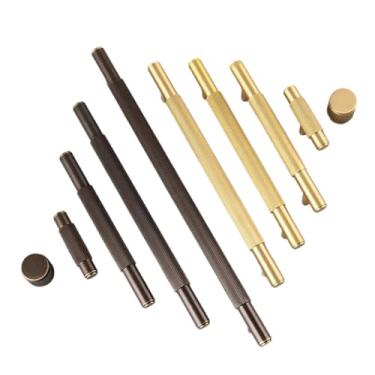 Imagem de Puxador de porta de armário de latão puro americano, alças de gaveta de cozinha, alças longas serrilhadas, guarda-roupas, alças de armário para móveis, ouro escovado 128 mm