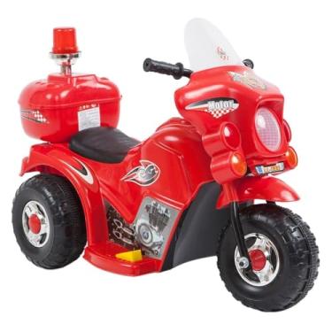 Imagem de Mini Moto Elétrica Infantil Policial Vermelha com Som Sirene e Luz Giroflex com Baú