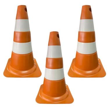 Imagem de Kit 3 Cone de Sinalização para Trânsito Estacionamento EPI Segurança Laranja e Branco