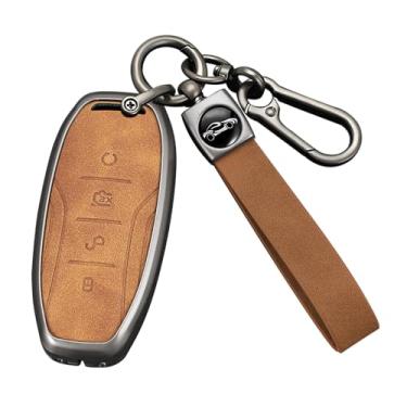 Imagem de HIBEYO Capa de chaveiro compatível com acessórios BYD capa de liga de zinco compatível com BYD ATTO3 Song DM-i Plus Pro Max Qin Don Han E-Seed GT capa de chave remota - chaveiro longo marrom