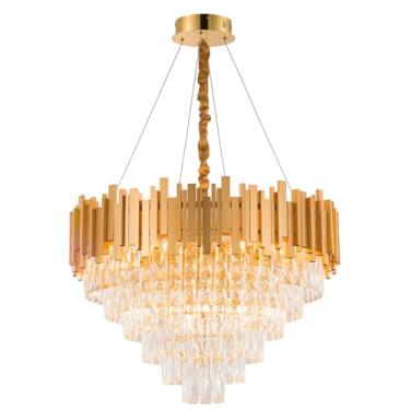 Imagem de Luminária Pendente Lustre Luxuoso Dourado e Cristais Vana Sindora INL105