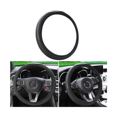Imagem de Capa de volante de carro, protetor de volante de couro PU, antiderrapante elástico respirável, acessórios de cobertura interna automotiva, universal, 38 cm, adequado para carros, caminhões, SUV, van (preto)