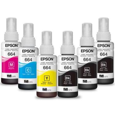 Imagem de Kit 06 tintas T664 para impressora jato de Tinta L395 - Eps0n