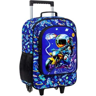 Imagem de HPJGD Mala infantil para meninas e meninos, mala com rodinhas resistente à água, bagagem de viagem para crianças pré-escolares primárias, Bagagem de astronauta para meninos, One Size, Bagagem para