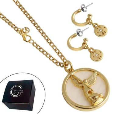 Imagem de kit 02 Semijóias - Colar São Miguel Arcanjo + Brinco Fé com Zircônia C