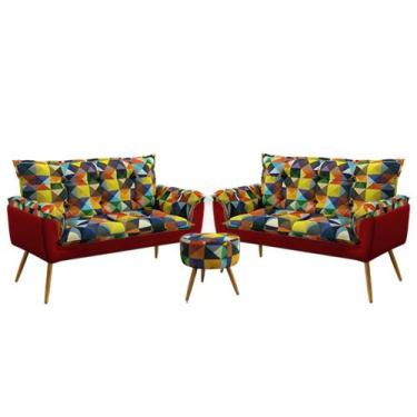 Imagem de Kit 2 Namoradeiras Beta com Puff Solar F-015 Sued Estampado Colorido c