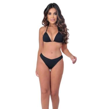 Imagem de Biquíni Feminino Fio Dental Bojo Removível Asa Delta Canelado Cortinin