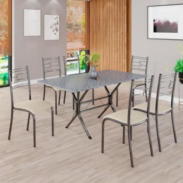 Imagem de Conjunto Sala de Jantar Mesa Retangular 140x75cm Tampo Granito Ocre 6 