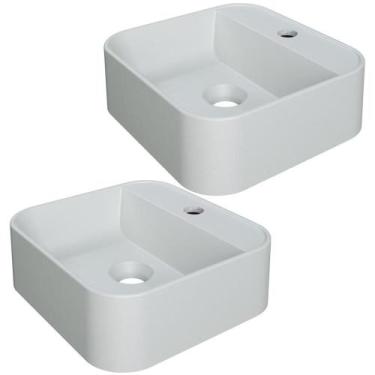 Imagem de Kit 02 Cubas de Apoio Quadrada Para Banheiro Lavabo C01 QA31W Cinza Ma