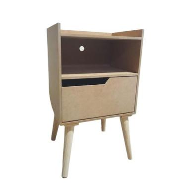 Imagem de Mesa De Cabeceira Retrô Pés Palito Mesinha 1 Gaveta Organizador Mdf - 