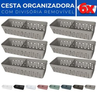 Imagem de Kit 6 Cesto Organizador Rattan c/ Divisória Removível 23x8 - Usual Uti