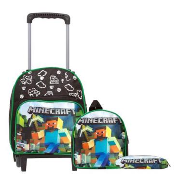 Imagem de Kit Mochila Infantil Masculina Minecraft Rodinha Pequena - Toys 2U