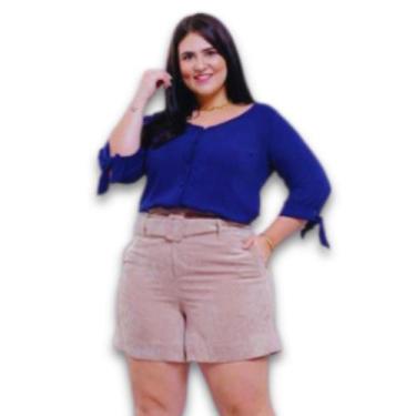 Imagem de Short Feminino Veludo Cotele e Cinto Fivela Forrado Plus Size - Amoplu