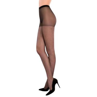 Imagem de Meia Calça Fio 15 Adulta Clássica Poá Preta Médio Loba