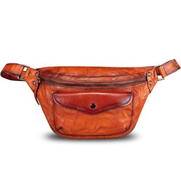 Imagem de Pochete de couro genuíno para mulheres e homens, bolsa tiracolo vintage de couro verdadeiro, bolsa tiracolo moderna bolsa de cintura bolsa de peito, Marrom escuro, Small