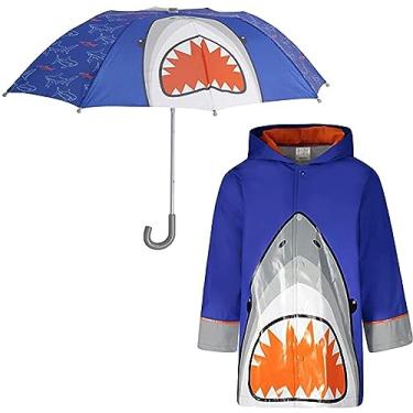 Imagem de addie & tate Conjunto de guarda-chuva infantil para meninas, meninos e casacos de chuva - Guarda-chuvas infantis para meninos e meninas, Tubarão, 5-7 Anos
