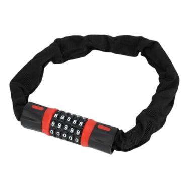 Imagem de Hihaha Cadeado para bicicleta/cadeado de combinação de corrente de segurança para bicicleta de montanha, bicicleta de estrada/reinicializável, 5 dígitos, aço carbono, 60 cm, 1 peça, preto, vermelho