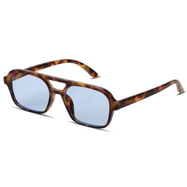 Imagem de TruFabV Óculos de sol vintage dos anos 70 para mulheres e homens, retrô, quadrado, aviador, Armação tartaruga/lente azul, 54mm