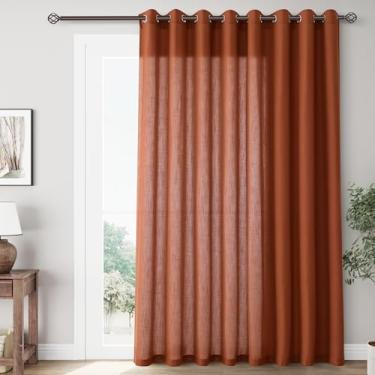 Imagem de Cortinas de linho terracota extra largas de 254 cm para divisória de sala de estar, cortinas semitransparentes, para porta deslizante, decoração costeira, painéis de cortina de janela do chão ao teto,