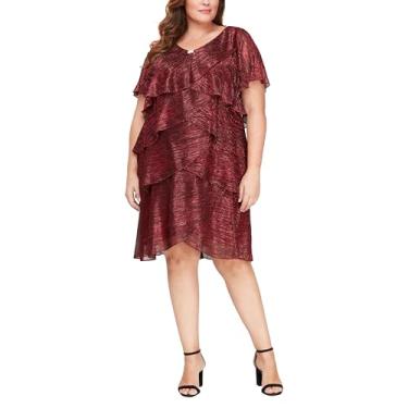 Imagem de S.L. Fashions Vestido feminino plus size curto Boudre Tier, Vermelho, 54