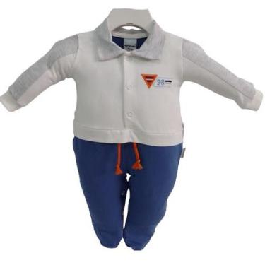 Imagem de Macacão Longo Luxo Bebê Menino Bordado Chuquinha Ref 2830, Jeans, RN (