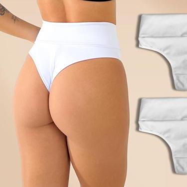Imagem de Kit 2 Calcinhas Fio Duplo Feminina Cós Alto Modeladora Rupee, G, Branc