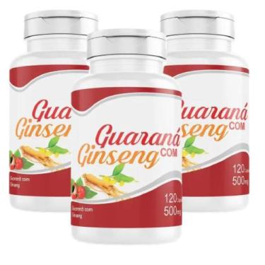 Imagem de Ginseng com Guaraná 360 cápsulas 500 mg 3 frascos x 120 caps  energia 