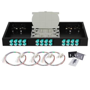 Imagem de FYBOPTWU -24 Duplex 48 portas LC multimodo OM3 caixa de montagem em rack com tranças e acopladores, caixa de painel de remendo LGX de 48 núcleos serve para armários de rack de 48 cm