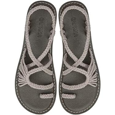 Imagem de Capana Sandálias rasas femininas de tecido - sandálias trançadas com tiras, sandálias de praia para mulheres verão elegante, sandálias boêmia de corda, sapatos femininos casuais de primavera