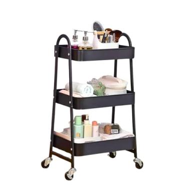 Imagem de Carrinho Organizador Multiuso Utilitário com 3 Prateleiras Aramadas em Aço, Rodinhas com Trava, Cozinha, Banheiro, Fruteira Preto