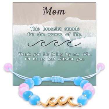 Imagem de LParkin Pulseiras combinando, Best Friend Pinky Promessa, Pulseira Bestie Mom Wave of Life, Pulseiras Ondas Amizade Presentes de Aniversário, Pulseiras Onduladas para Mulheres, 16 + 5 cm extend, Sem