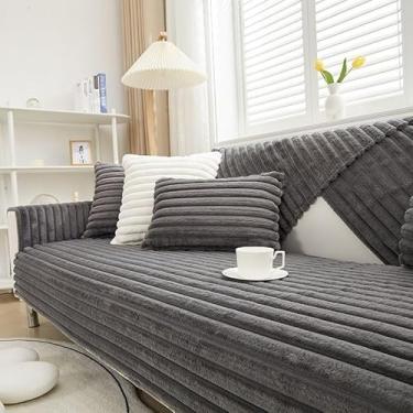 Imagem de Capa luxuosa de sofá de pelúcia de coelho, 1/2/3 do lugar, não deslizamento, compatível com Shape L.(Gray,90 * 120cm/36 * 47in)