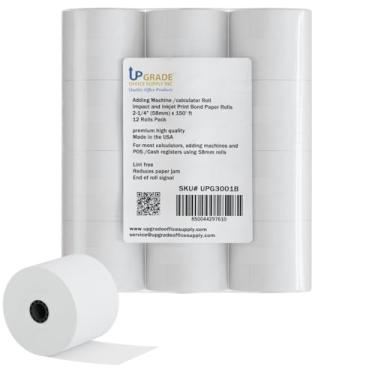 Imagem de Rolo de calculadora para máquina adicional, 6 cm x 45 m, UPG3001B, papel de ligação sem fiapos, pacote com 12, feito nos EUA