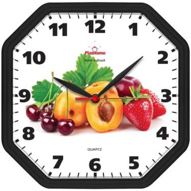 Imagem de Relógio de Parede Gama Preto Fruta Oitavado Plashome Cozinha Sala Escr