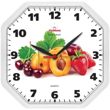 Imagem de Relógio de Parede Gama Branco Fruta Oitavado Plashome Cozinha Sala Esc