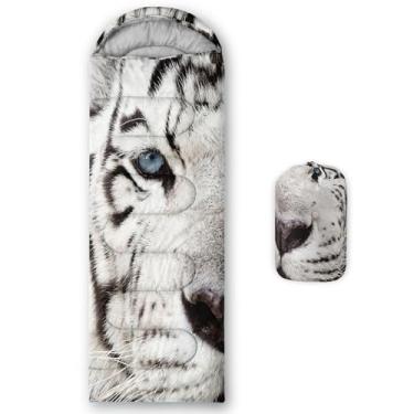 Imagem de AILONEN Sacos de dormir para acampamento de tigre branco, 3 estações, clima quente e frio, leve, impermeável, saco de dormir tigre animal safári para crianças, meninos, meninas, adultos, viagens e