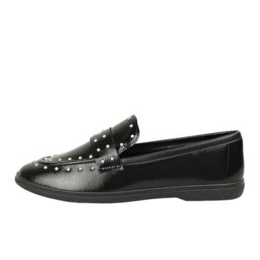 Imagem de Mocassim Moleca Loafer Tachas Cabedal Tratorado, 36, Preto