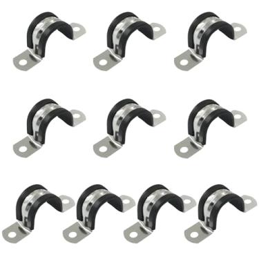 Imagem de Bonsicoky Pacote com 10 grampos de cabo de 25 mm com revestimento de borracha - Braçadeira de cabo acolchoada de borracha - Clipes de conduíte de suporte em U de 2 furos resistentes para instalação de