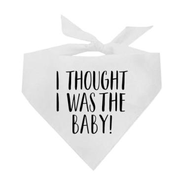 Imagem de Bandana I Thought I was the Baby Dog | Triângulo ajustável 100% algodão | Feito nos EUA | Novo bebê | Acessório de sessão de fotos de anúncio de gravidez | Revelação de gênero | |Branco, tamanho único