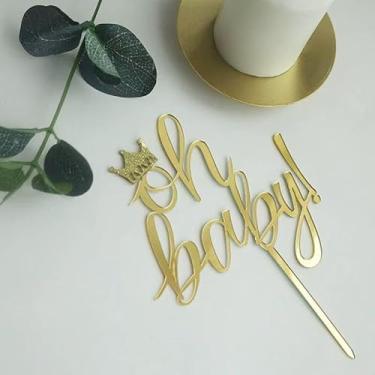 Imagem de Oh Baby Cake Topper with Crown, Acrylic Party Decoration Cake Tools Birthday Party Supplies Party Decorations Celebrations for for Baby Shower Boy/Girl Decorations Gender Reveal Party Photography